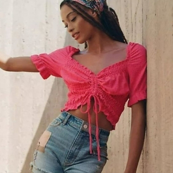 Pilcro Anthropologie Ruffle Puff Sleeve Pink Rose Sz M - Picture 5 of 16